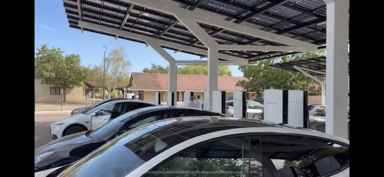Tesla Supercharger station with a solar canopy
